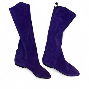 Endicot Johnson vintage vibrant purple suede knee-high boots with pointed toe